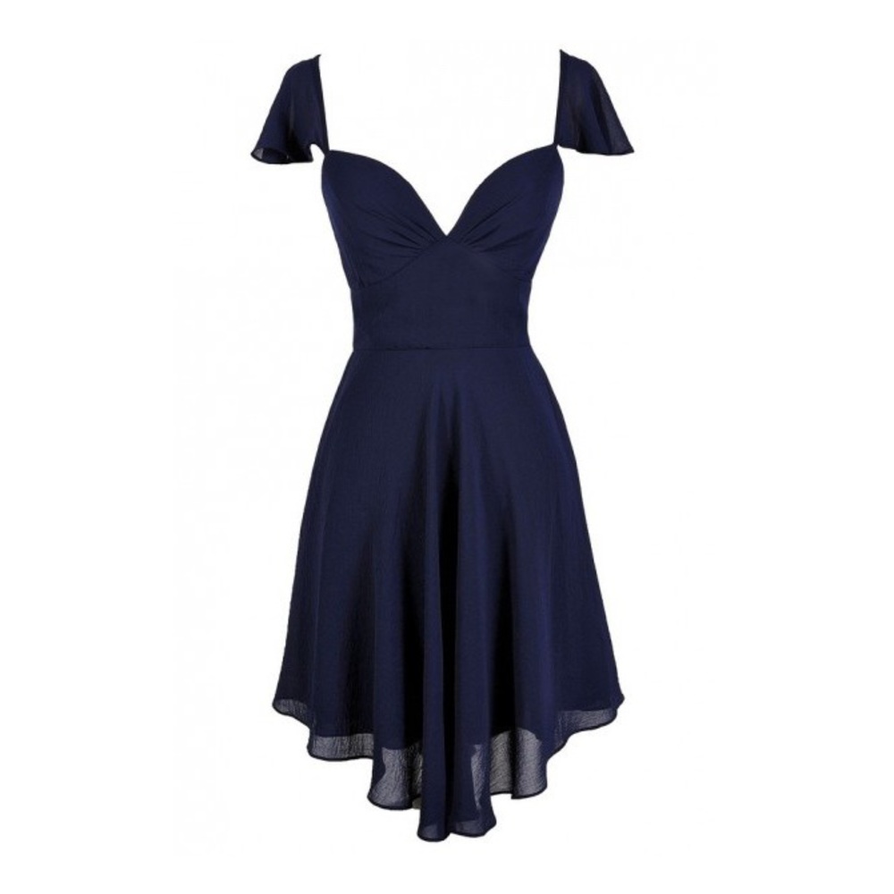 Lily Navy Chiffon Flutter Sleeve Dress